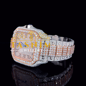 Reloj de Hombre de Alta Calidad con Diamantes Moissanite VVS Cuadrados, Acero Inoxidable, Chapado en Oro Blanco, Números Romanos, Estilo Ejecutivo y Hip Hop - Product Image 2