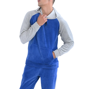 Ensemble de survêtement pour homme, bleu gris, couleur contrastée, à capuche, manches longues, poches latérales, coupe classique, style décontracté d'automne - Product Image 4