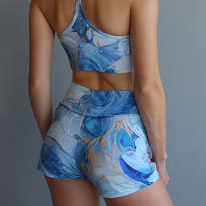 Shorts de yoga 100 % polyester respirant à séchage rapide pour femme, taille haute élastique, imprimé, pour l'entraînement et le streetwear - Product Image 1