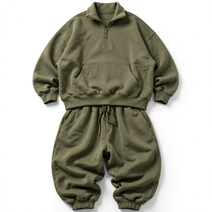 SUQAINA FASHION GARMENTS Chándal Unisex Verde Oliva Ecológico Transpirable 100% Poliéster de Otoño de 2 Piezas, Ajuste Holgado y Oversize - Product Image 1