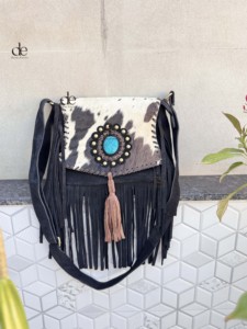 Nouvel Arrivage Sac à Main Bandoulière en Cuir Daim à Franges, Style Western avec Poil de Bovin, Ornements en Pierres, pour Femme, Design Unique - Product Image 4