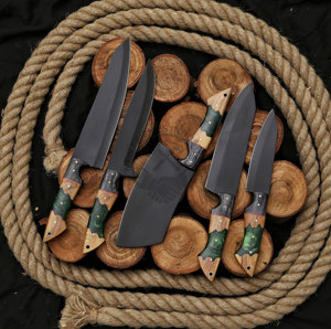 New Wholesale Rare Hand Forged J2 Stainless Steel Powder Coated Chef <b>Knife</b> Dining Kitchen <b>Knives</b> <b>Set</b> w/ Resin wood Handle - Product Image 2