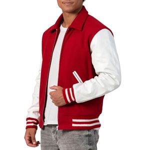 Chaqueta Varsity Unisex con Cierre, Cuello Redondo, Cuerpo de Lana, Mangas de Cuero, Estilo Mecánico Minimalista, Bordado Vintage, Ropa de Trabajo - Product Image 4