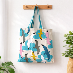 Seagull Bird Printed Jute Shoulder <b>Bag</b> | Eco Friendly Reusable Tote <b>Bag</b> <b>for</b> <b>Beach</b> Travel Grocery Shopping Daily Carry Modern - Product Image 1