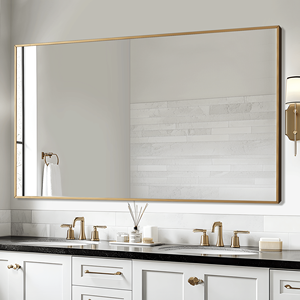 กระจกอลูมิเนียมอัลลอยด์ความยาวเต็มขอบ, 59 "x 35" เป็นรูปสี่เหลี่ยมผืนผ้าขอบสีทองสำหรับผนังห้องนั่งเล่นห้องนอน - Product Image 2