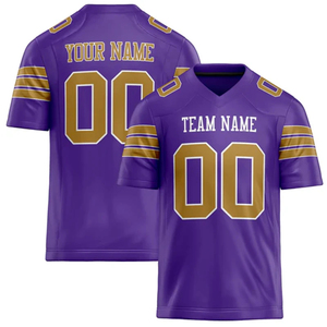 Maillot de football américain personnalisé violet et or, col en V, manches courtes, impression sublimée, polyester respirant, vêtements d'équipe pour hommes - Product Image 4