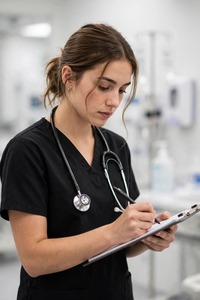 Ensemble d'uniformes médicaux respirants et anti-humidité en polyester tissé, doux au toucher, style infirmière USA, col en V, pour femmes, détection d'aiguilles - Product Image 2
