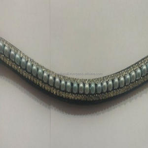 Bande de sourcils de designer faite à la main en cuir véritable de haute qualité avec de belles perles et des cristaux bande de sourcils bling pour bride - Product Image 6