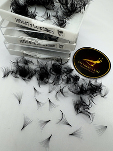 Extensions de cils coréennes PBT pré-faites en éventail, volume 10D, 0.07, 13mm, 500 éventails, Cachemire Noir Mat, Courbure CC D, Base Pointue, Easy Lashes - Product Image 4