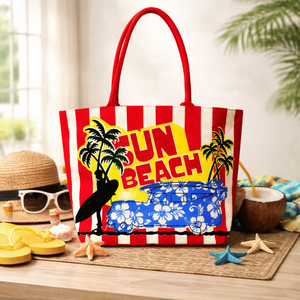 Sac de plage en jute de designer à dessus arrondi et forme conique, avec impression personnalisée, poignée longue en corde durable et fermeture éclair - Product Image 6