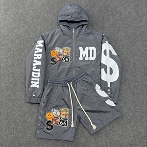 Conjunto Corto de Nylon Cortavientos con Logotipo Personalizado para Hombre 2026, Talla Grande, Traje Deportivo Cortavientos, Chaquetas con Cremallera, Pantalones Cortos, Conjuntos Casuales de Dos Piezas - Product Image 3