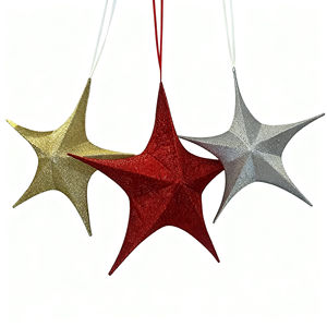 Adornos Navideños de Estrellas Brillantes, Decoraciones Colgantes en Rojo, Dorado y Plateado, de Plástico, Estilo Tradicional - Product Image 1