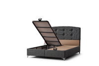 Lit Moderne Simple, Double, Queen, Super Queen avec Sommier à Vérins et Rangement, en Bois Massif, Tissu Noir et Gris, Toutes Couleurs Disponibles