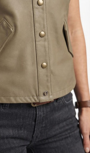 Veste chemise en cuir pour femme, manches courtes, boutonnée, qualité supérieure, logo personnalisé, poches à rabat boutonnées sur le devant - Product Image 5