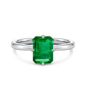 14K Solid Gold Solitaire Emerald-Cut Emerald Engagement <b>Ring</b> with Hidden Halo Handmade <b>Customized</b> Fine Jewelry Wedding - Product Image 1