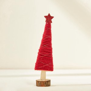 Adorno Navideño Rústico de Madera Hecho a Mano para Mesa, con Estrella Roja en la Parte Superior y Envoltura de Hilo Blanco, Objetos Decorativos - Product Image 3