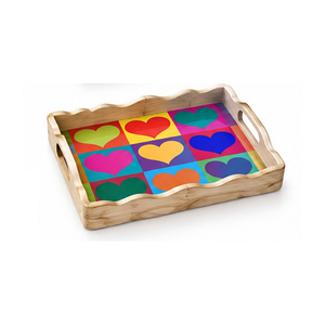 Plateau de service en bois avec poignée à motif cœur bicolore pour usage résidentiel - Product Image 1