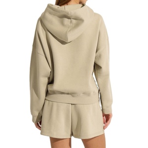 Conjunto de Sudadera Corta con Capucha y Pantalones Jogger de Algodón 100% para Mujer, con Cremallera, Estilo Motero, Diseño Sólido de Invierno, con Logotipo Personalizado, 2 Piezas, 2026 - Product Image 4