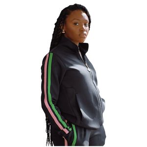 AKA Nightfall <b>Track</b> <b>Jacket</b> Black Color Women's Full Zip Athletic <b>Jacket</b> Premium Sportswear Casual Greek Style Apparel - Product Image 5