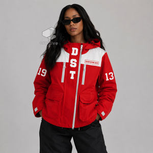 Delta | Sigma |Theta Sorority Women's Windbreaker Jacket Red White Hooded Windcheater Varsity Packable Shell Collegiate Jacket - Product Image 3