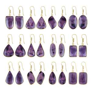 ต่างหูผู้หญิงขายส่ง ต่างหูพลอยอะมีทิสต์ หินประจำเดือนเกิด ของขวัญคริสต์มาส เครื่องประดับทำมือ ต่างหูทองเหลืองชุบเงิน - Product Image 1