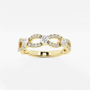 Anillo de Compromiso de Oro Amarillo con Diamantes para Mujer, Corte Brillante Redondo, Engaste Pavé, Joyería Fina de Lujo con Diseño Geométrico - Product Image 1