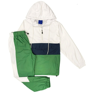 Conjunto Deportivo Ligero con Capucha y Bolsillos Laterales, Chaqueta Deportiva Larga, Verde, Azul Marino, Blanco, para Primavera, Cortavientos - Product Image 1