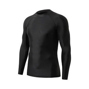Haut de sport pour homme noir, coupe athlétique, protection UV, séchage rapide, pour entraînement, surf, gym, MMA, sports nautiques, manches longues, compression, rashguard - Product Image 1