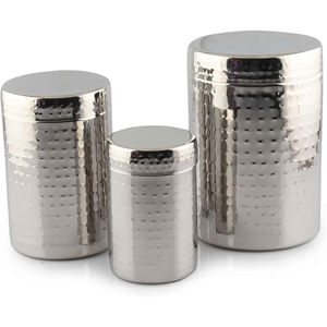 Wholesale 3 Piece Set Stainless Steel Hammered Finish <b>Kitchen</b> <b>Storage</b> Canisters With Airtight Lids Multipurpose Food <b>Storage</b> Jar - Product Image 1
