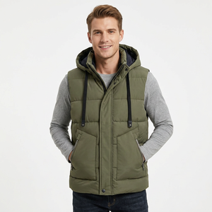 Chaleco Acolchado sin Mangas con Capucha para Hombre, Color Sólido, Cortavientos, de Secado Rápido, Informal, Corte Regular, Relleno de Poliéster, Cierre de Cremallera - Product Image 5