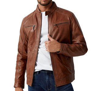 <b>Men's</b> Brown <b>Suede</b> Moto <b>Jacket</b> Stand Collar Zipper Closure Slim Fit Autumn Wear Wholesale Custom OEM - Product Image 3