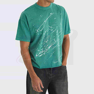 Camiseta Casual de Manga Corta para Hombre, Cuello Redondo, Color Verde Sólido, Corte Regular, 100% Algodón Jersey, Tejido Liso Teñido - Product Image 3