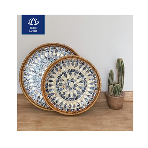 HIGH QUALITY Safe Clean Eco Rattan <b>Pearl</b> Tray Pure Shell Inlay Craft Best For Dessert Displaying And Tea Serving Direct Supplier - Product Image 1