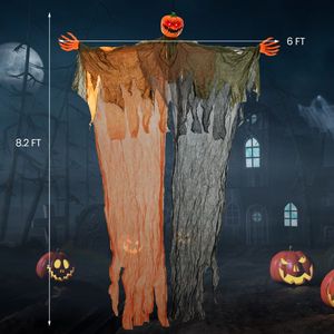 Fantasma di zucca sospeso di 1,8 metri con occhi rossi luminosi e braccia pieghevoli per decorazioni di Halloween - Product Image 6