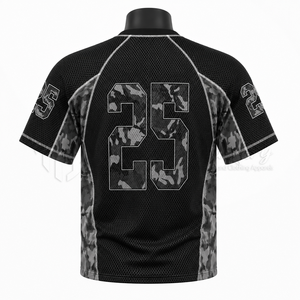 เสื้อฟุตบอลแบบกำหนดเองสำหรับผู้ชาย แขนสั้น สีดำลายพราง ผ้าตาข่าย โพลีเอสเตอร์ 100% ระบายเหงื่อได้ดี คอกลม ทรงสปอร์ต - Product Image 2