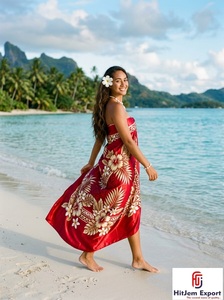 Paréo Sarong Hawaïen en Satin Tissé Personnalisé, Motif Floral Tropical, Léger, pour la Plage, Été, OEM ODM Garçons - Product Image 3
