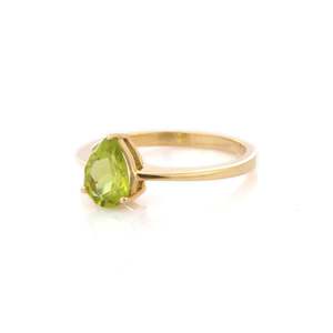 14K Yellow <b>Gold</b> Peridot Statement <b>Ring</b>-Cushion Cut Solitaire Resizable - Product Image 3