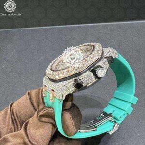 Montre de luxe Charm Jewells en acier inoxydable pour homme, cadran analogique, boîtier serti de diamants, mouvement mécanique, bracelet en acier inoxydable, 43 mm, 10 bars - Product Image 3