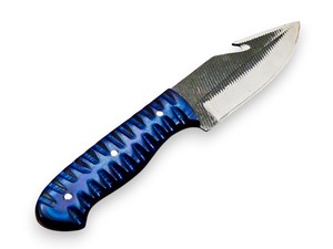 Cuchillo de caza OEM de acero raspado con gancho para tripas, mango de madera Pakka, funda de cuero, personalizable, espiga completa, agarre texturizado - Product Image 3