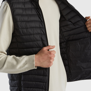 Men's Black Quilted Puffer Vest Mandarin Collar Zipper Closure Reversible Washed Windproof Casual Winter Outerwear - Product Image 4