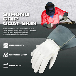 Gants de sécurité industriels robustes les plus populaires pour le soudage TIG, à manchette longue, en cuir de chèvre et croûte de cuir de vache, protection anti-coupure pour les mains - Product Image 4