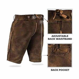 <b>Men</b>’s Bavarian Lederhosen Traditional German Oktoberfest Embroidered Vintage Brown Leather <b>Shorts</b> with Belt - Product Image 2
