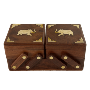 Boîte à bijoux coulissante à 2 niveaux |   Boîte organisatrice de bijoux en bois de palissandre indien |   Boîte de rangement artisanale de luxe, cadeau décoratif - Product Image 1