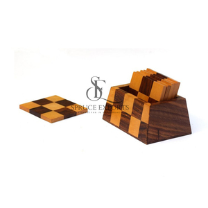 Handcrafted Checkerboard Wooden <b>Coaster</b> <b>Set</b> With Box. Dual-Tone Finish Square Shape Drink Mats For Elegant Table Decoration - Product Image 1