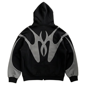 Hoodie unisexe en molleton lourd patchwork haute couture avec double écharpe, en laine/viscose, coupe oversize, double fermeture éclair, style streetwear hivernal - Product Image 1