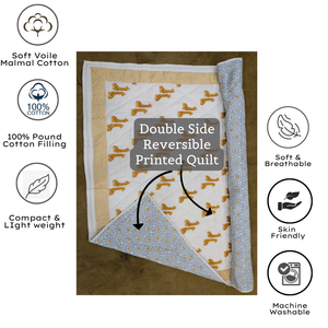 Eco-friendly Premium Reversible Floral 100% Cotton Indian Hand Block Printed Baby Quilt set for Gifting 60x40" - Product Image 4