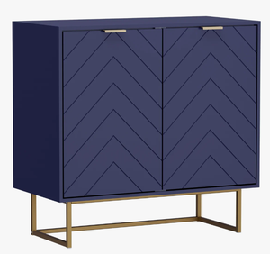 Wholesale Luxury Navy Blue Wooden Storage Cabinet Geometric Chevron Carving Accent Credenza with Brass Legs for Home other & use - Product Image 4