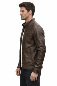 Veste Cafe Racer en cuir d'agneau véritable pour homme – Finition artisanale marron antique - Product Image 5