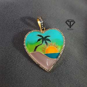 Stainless Steel Pave Diamond <b>Heart</b> Enamel Pendant Handmade Religious <b>Charm</b> Jewelry - Product Image 3