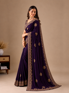 Vexotrend Indian Designer Women's Velvet <b>Satin</b> <b>Saree</b> Beautiful Patola Design Traditional Style Wedding Party Wear Wrinkle-Free - Product Image 4